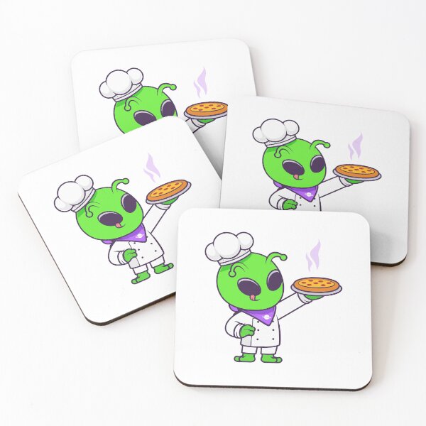 Item preview, Cute Alien Chef serving Pizza Cartoon designed and sold by Anke W 	 Ehrlichmann.