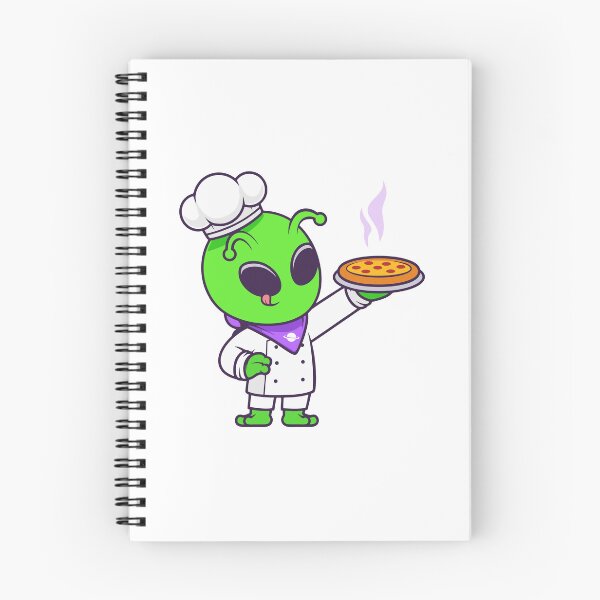 Item preview, Cute Alien Chef serving Pizza Cartoon designed and sold by Anke W 	 Ehrlichmann.