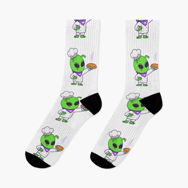 Item preview, Cute Alien Chef serving Pizza Cartoon designed and sold by Anke W 	 Ehrlichmann.