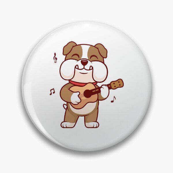 Item preview, Happy Bulldog Playing Ukulele Guitar Cartoon designed and sold by Anke W 	 Ehrlichmann.