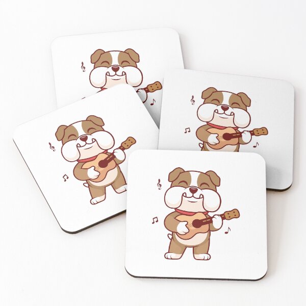 Item preview, Happy Bulldog Playing Ukulele Guitar Cartoon designed and sold by Anke W 	 Ehrlichmann.