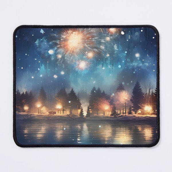 Item preview, Winter Fireworks Dreamscape Lake Art designed and sold by Amr Siam.