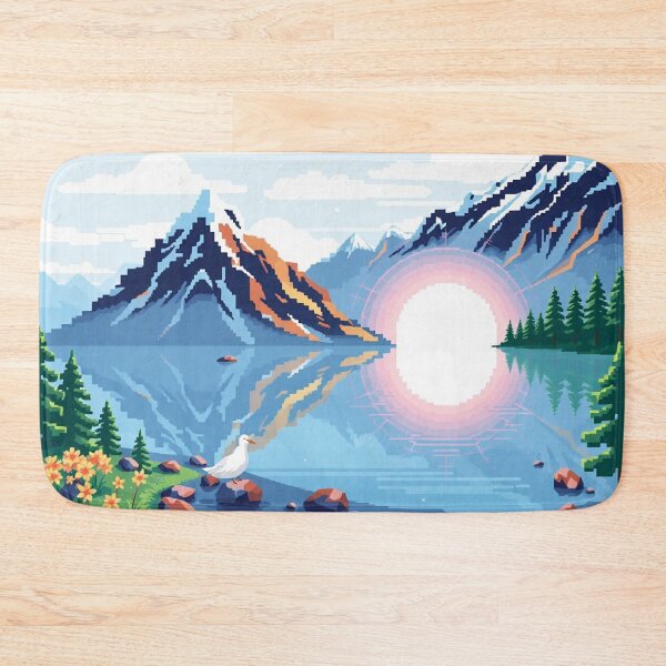 Item preview, Pixel Art Mountain Landscape - Lake and Rising Sun designed and sold by Tama-sirth.