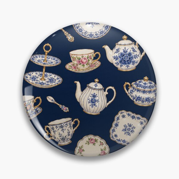 Item preview, Navy Blue Vintage Tea Party  designed and sold by Chicken Dinner Studio.