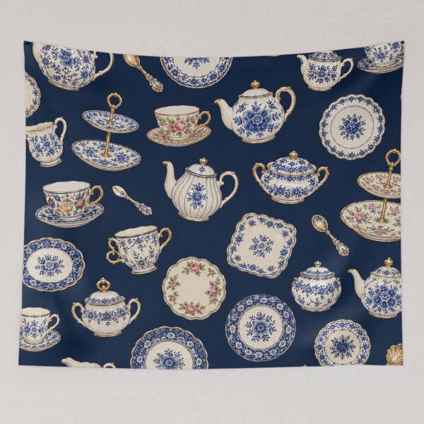 Item preview, Navy Blue Vintage Tea Party  designed and sold by Chicken Dinner Studio.