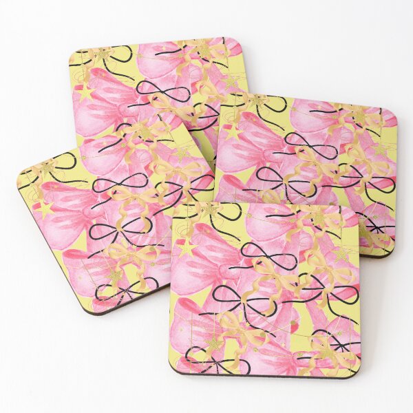 Item preview, Pink Bow Gold Star Yellow Coquette Ribbon Pattern Art Print designed and sold by Extremeallie.