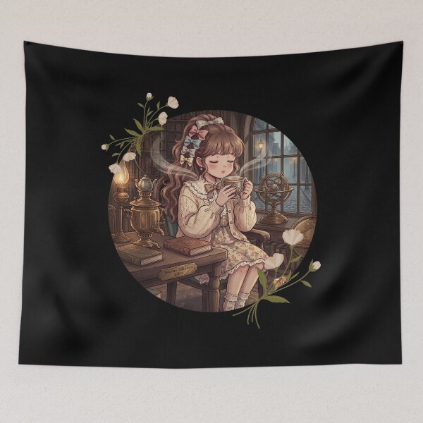 Item preview, Vintage Anime Girl Tea Time Dark Academia Aesthetic Gift for Book Lovers designed and sold by Im-Ara.