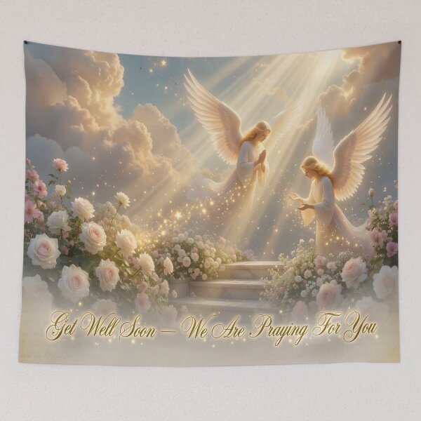 Item preview, Heavenly Angels Prayer Garden – Get Well Soon Fantasy Art designed and sold by DreamyWallVibes.