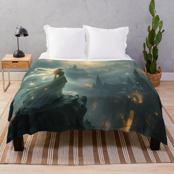 Item preview, Mystical Fantasy City Guardian – Ethereal Gothic Dreamscape designed and sold by DreamyWallVibes.