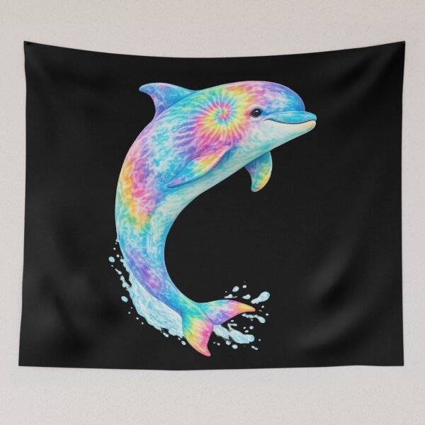 Item preview, Rainbow Tie-Dye Dolphin Splash designed and sold by jgvisualarts.