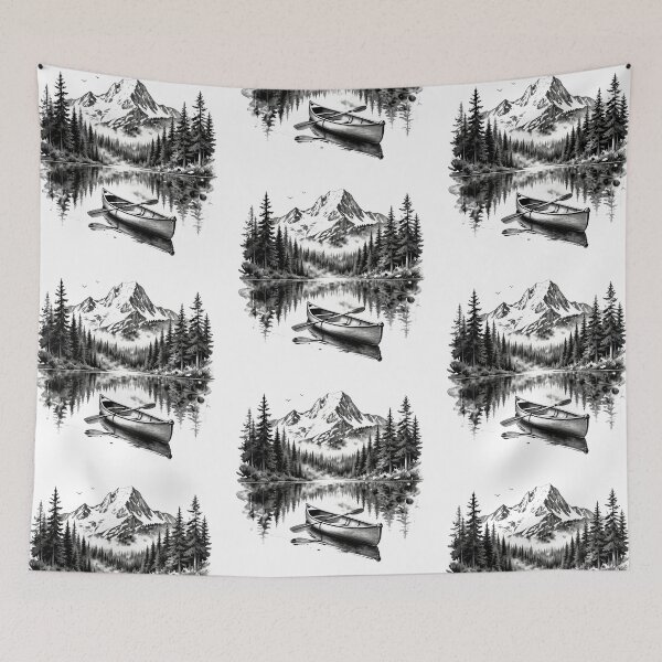 Item preview, Serene Mountain Lake Canoe Watercolor designed and sold by Exodoi.