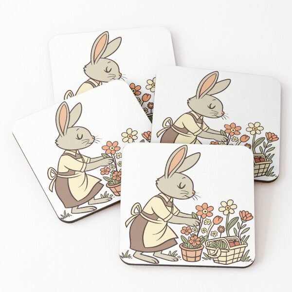 Item preview, bunny florist arranging flowers in tiny vintage shop, cottagecore illustration designed and sold by Senglaopattern.