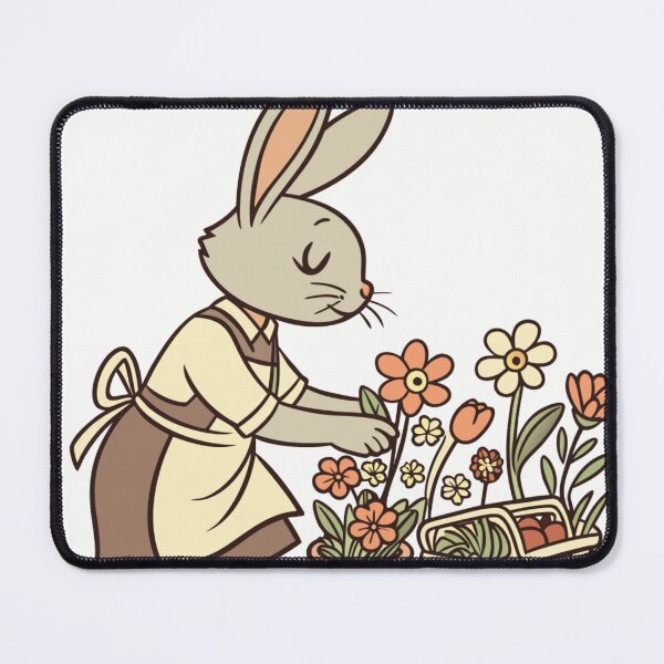 Item preview, bunny florist arranging flowers in tiny vintage shop, cottagecore illustration designed and sold by Senglaopattern.