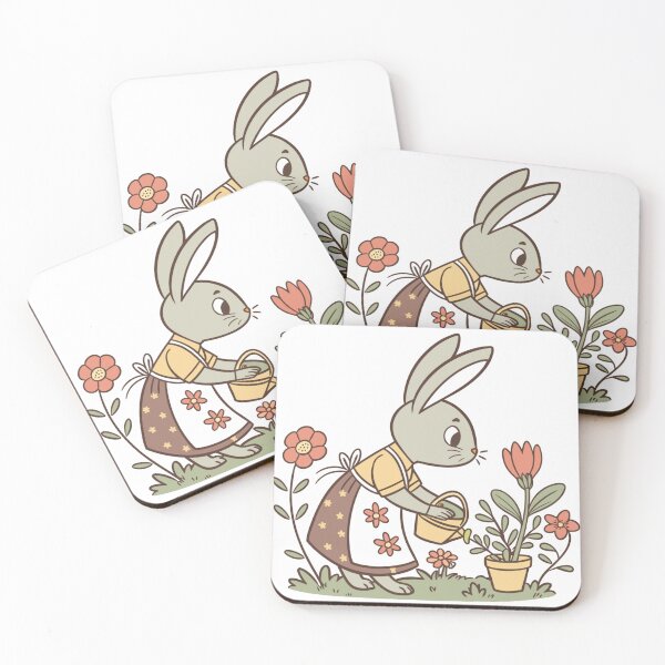 Item preview, bunny florist arranging flowers in tiny vintage shop, cottagecore illustration designed and sold by Senglaopattern.