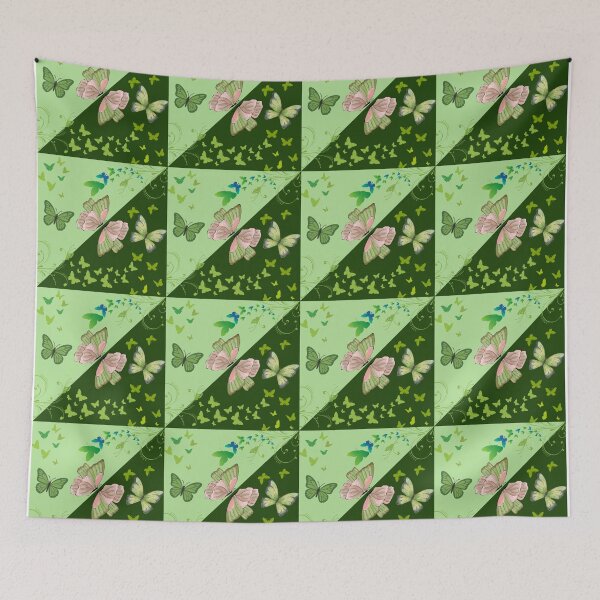 Item preview, Whimsical Butterfly Garden Diagonal Split Green designed and sold by FMSeamlessArt.