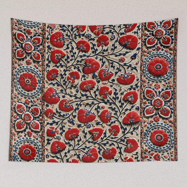 Item preview, Shakhrisyabz Suzani Uzbekistan Floral Embroidery Print designed and sold by Vicky Brago-Mitchell®.