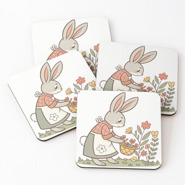 Item preview, bunny florist arranging flowers in tiny vintage shop, cottagecore illustration designed and sold by Senglaopattern.