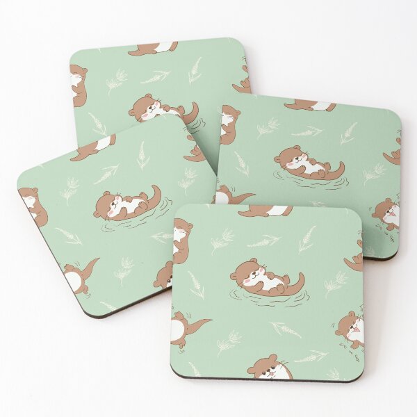 Item preview, Cute Kawaii Otter Seamless Pattern on Sage Green Background designed and sold by Potattoo.
