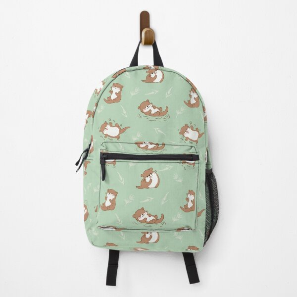 Item preview, Cute Kawaii Otter Seamless Pattern on Sage Green Background designed and sold by Potattoo.