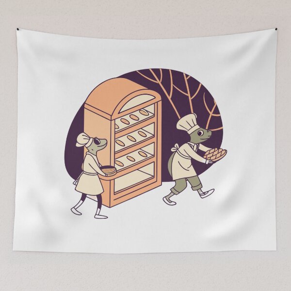 Item preview, magical bakery run by frogs, glowing bread shelves, fantasy cozy aesthetic designed and sold by Senglaopattern.