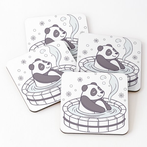Item preview, sleepy panda soaking in hot spring under snowfall, relaxing mood designed and sold by Senglaopattern.