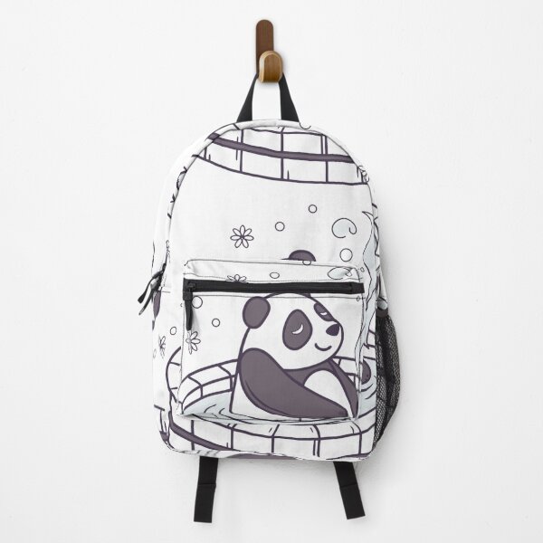 Item preview, sleepy panda soaking in hot spring under snowfall, relaxing mood designed and sold by Senglaopattern.