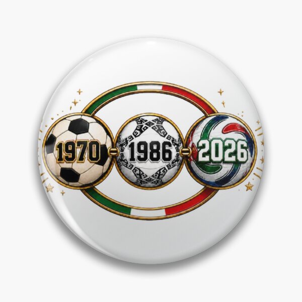 Item preview, Diseño futbolero inspirado en los tres años en que México fue sede mundialista: 1970, 1986 y 2026. Tres balones unidos por un aro dorado con detalles tricolores, ideal para fanáticos del fútbol, coleccionistas y quienes quieren llevar un recuerdo visual d designed and sold by FlorenciaStudio.