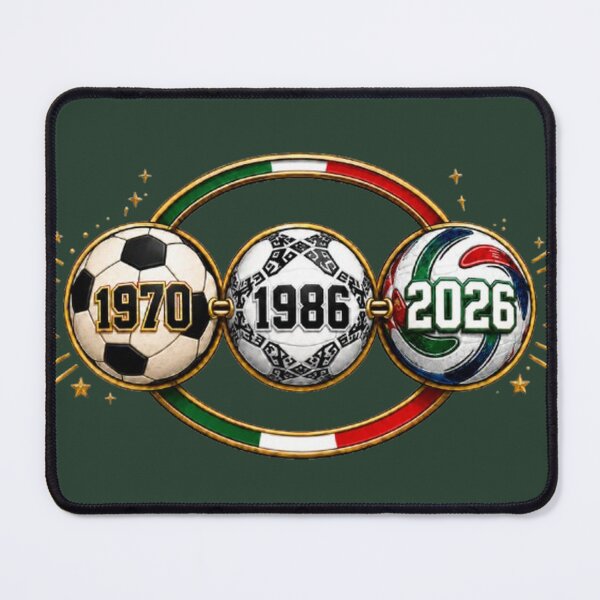 Item preview, Diseño futbolero inspirado en los tres años en que México fue sede mundialista: 1970, 1986 y 2026. Tres balones unidos por un aro dorado con detalles tricolores, ideal para fanáticos del fútbol, coleccionistas y quienes quieren llevar un recuerdo visual d designed and sold by FlorenciaStudio.
