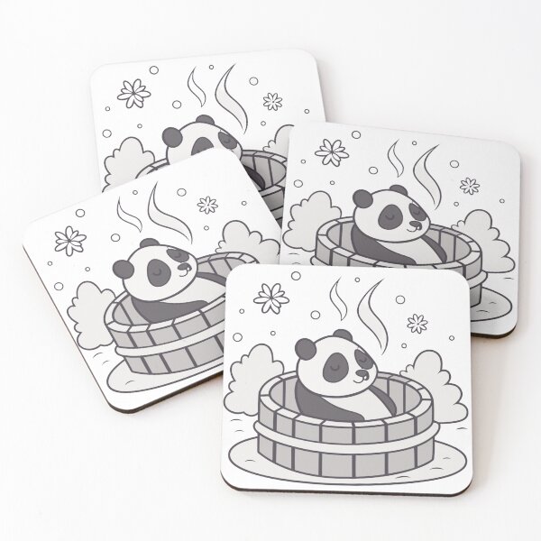 Item preview, sleepy panda soaking in hot spring under snowfall, relaxing mood designed and sold by Senglaopattern.