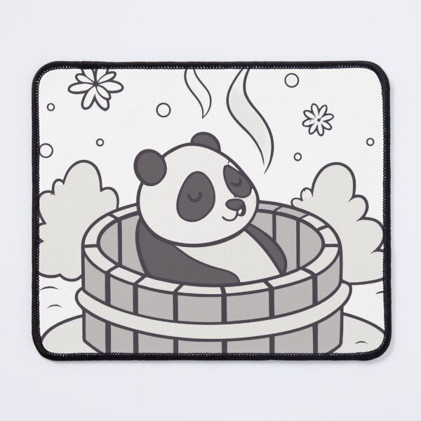 Item preview, sleepy panda soaking in hot spring under snowfall, relaxing mood designed and sold by Senglaopattern.