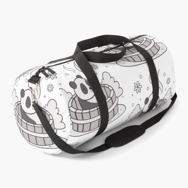 Item preview, sleepy panda soaking in hot spring under snowfall, relaxing mood designed and sold by Senglaopattern.