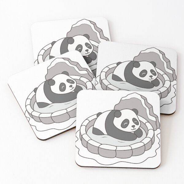 Item preview, sleepy panda soaking in hot spring under snowfall, relaxing mood designed and sold by Senglaopattern.