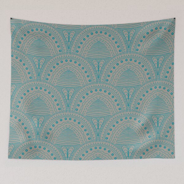 Item preview, Art deco style - ornate shapes and arches - blue green and beige designed and sold by ahahdodo.
