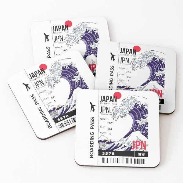 Item preview, Japanese Boarding Pass Tsunami Wave Stylized designed and sold by InkWhirl.