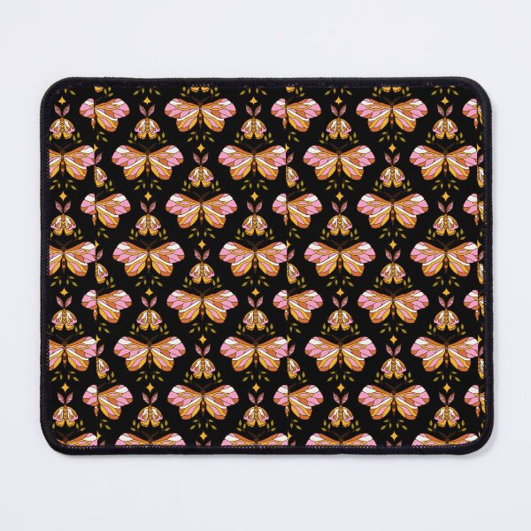 Item preview, Retro Boho Moth Pattern – Elegant Pink Gold Burnt Orange Moths on Black Repeat Design designed and sold by DERA RAY.