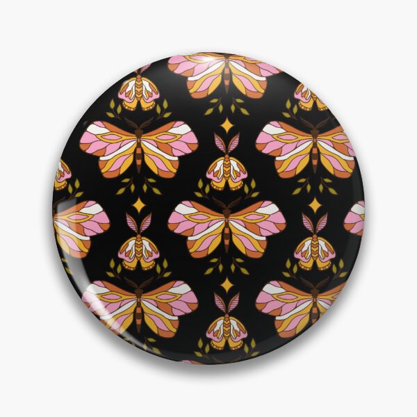 Item preview, Retro Boho Moth Pattern – Elegant Pink Gold Burnt Orange Moths on Black Repeat Design designed and sold by DERA RAY.