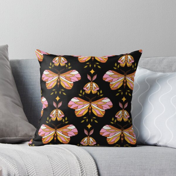 Item preview, Retro Boho Moth Pattern – Elegant Pink Gold Burnt Orange Moths on Black Repeat Design designed and sold by DERA RAY.