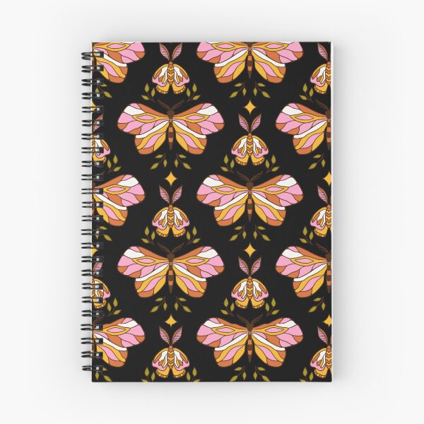 Item preview, Retro Boho Moth Pattern – Elegant Pink Gold Burnt Orange Moths on Black Repeat Design designed and sold by DERA RAY.