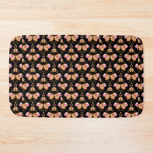 Item preview, Retro Boho Moth Pattern – Elegant Pink Gold Burnt Orange Moths on Black Repeat Design designed and sold by DERA RAY.