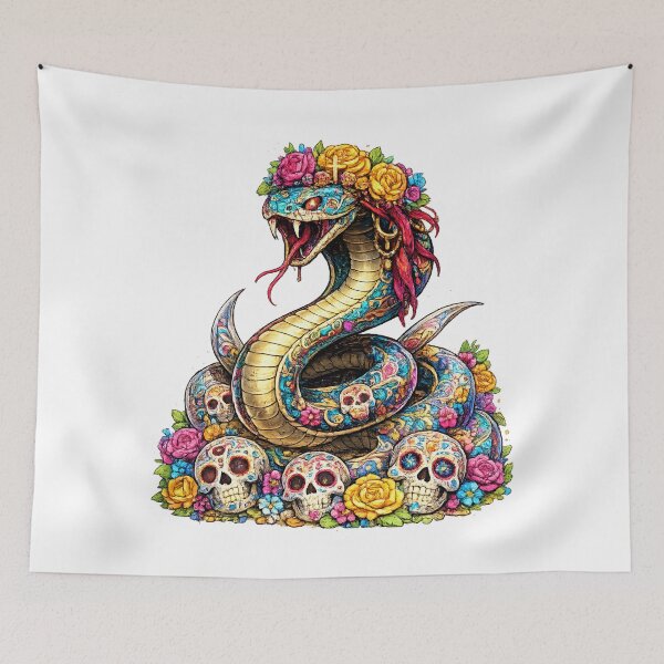Item preview, Colorful skull cobra with flowers designed and sold by WonderPiks.
