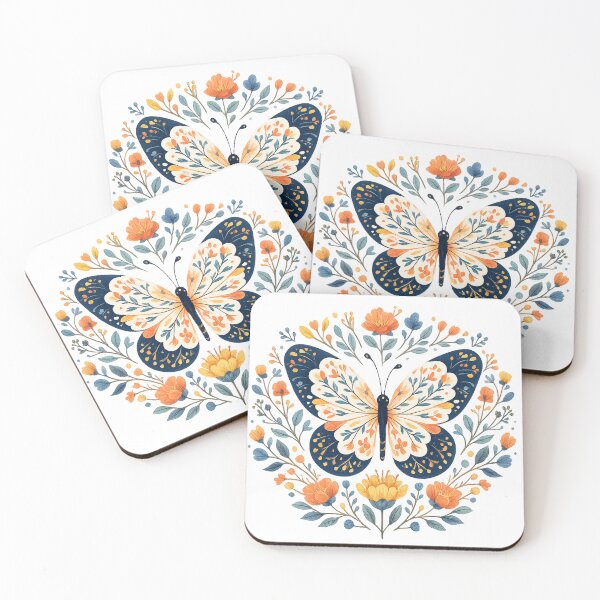 Item preview, Botanical Folk Art Butterfly - Cute Floral Summer Wreath Art designed and sold by myforestfog.