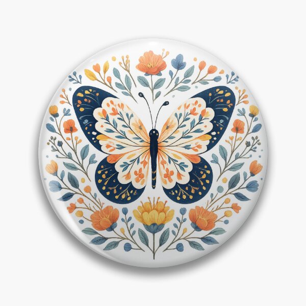 Item preview, Botanical Folk Art Butterfly - Cute Floral Summer Wreath Art designed and sold by myforestfog.