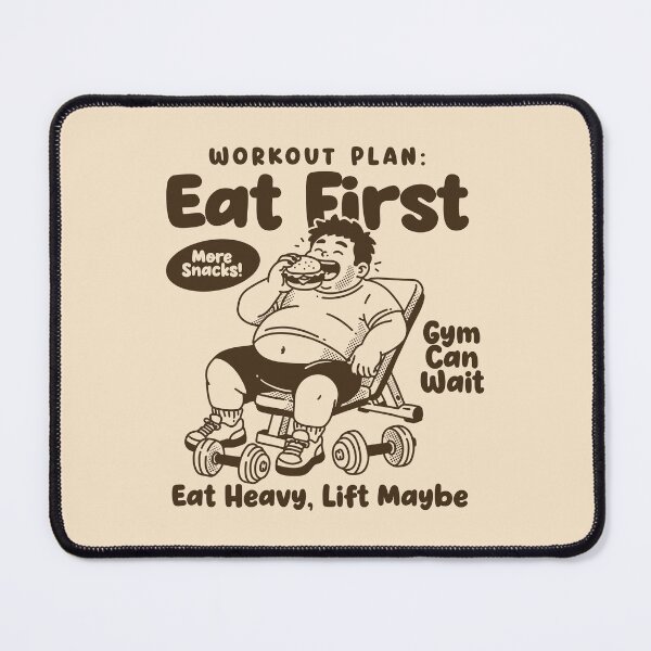 Item preview, Workout Plan: Eat First Funny Gym Shirt Design | Chubby Burger Lover Cartoon Tee | Gym Can Wait Humor Illustration designed and sold by adipra.