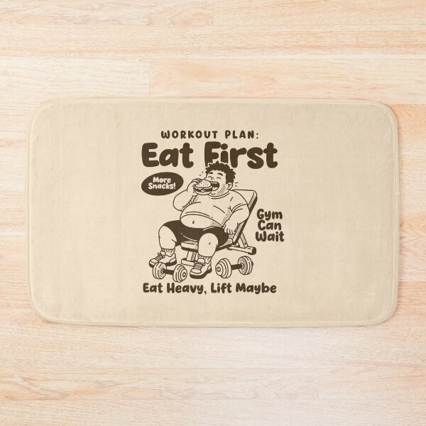 Item preview, Workout Plan: Eat First Funny Gym Shirt Design | Chubby Burger Lover Cartoon Tee | Gym Can Wait Humor Illustration designed and sold by adipra.
