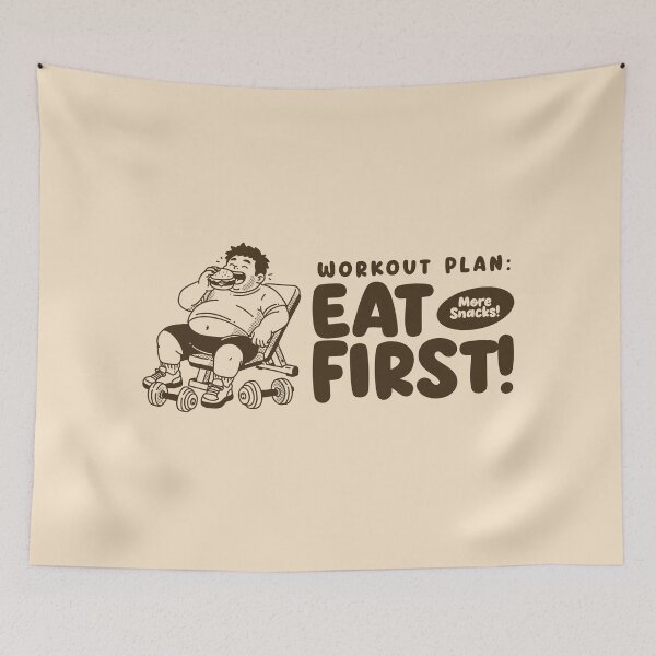 Item preview, Workout Plan: Eat First Funny Gym Shirt Design | Chubby Burger Lover Cartoon Tee | Gym Can Wait Humor Illustration designed and sold by adipra.