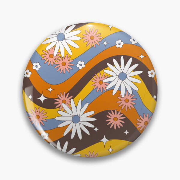 Item preview, Groovy Retro Wave Daisy Pattern – 70s Floral Wavy Stripes Gold Blue Brown Repeat Design designed and sold by DERA RAY.