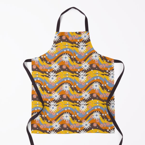 Item preview, Groovy Retro Wave Daisy Pattern – 70s Floral Wavy Stripes Gold Blue Brown Repeat Design designed and sold by DERA RAY.