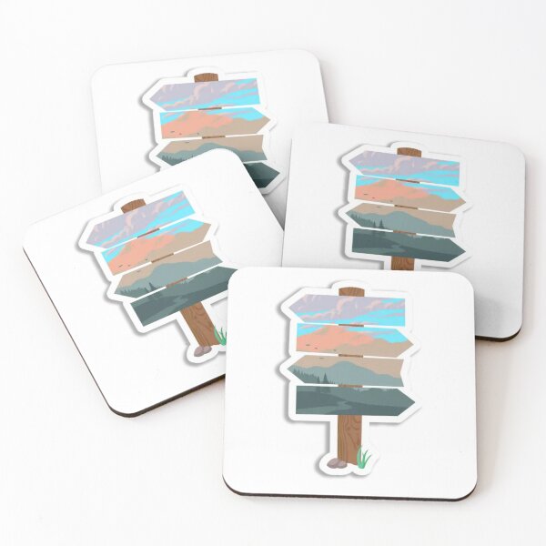 Item preview, Minimalist Nature Direction Sign Sticker | Mountain Landscape Aesthetic Travel Signpost Design designed and sold by WeirdSketcher.