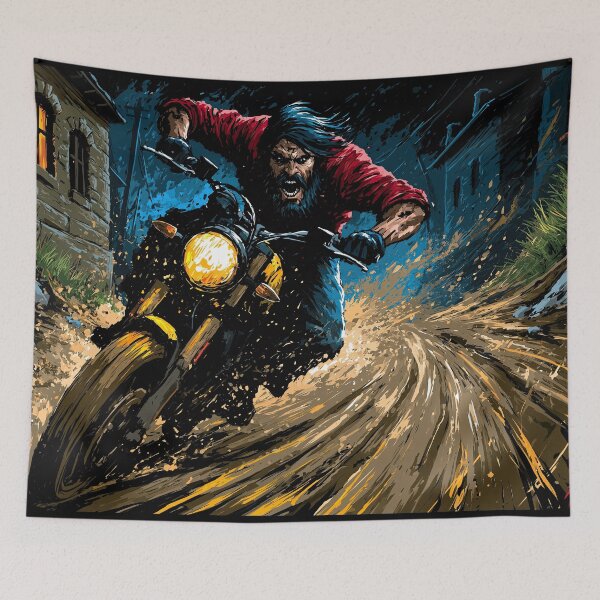 Item preview, Biker Riding Down Rainy City Street at Night designed and sold by Piotrek0001.