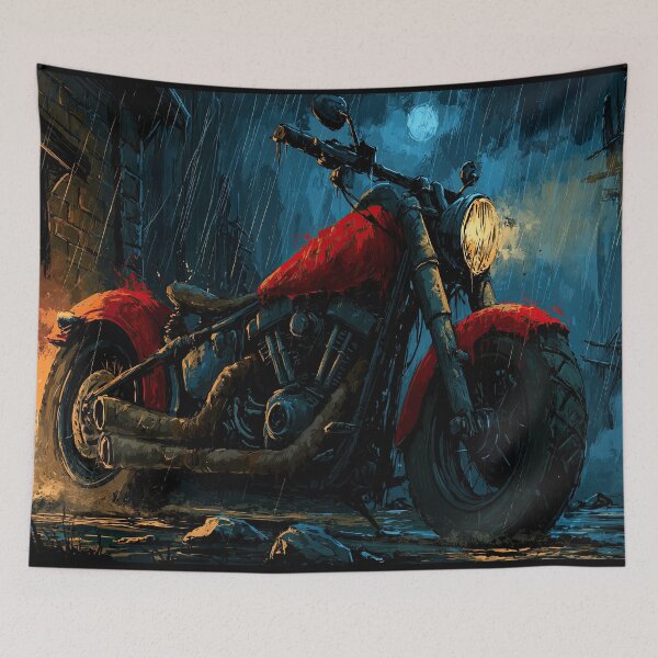 Item preview, Classic Red Custom Motorcycle Parked at Night  designed and sold by Piotrek0001.